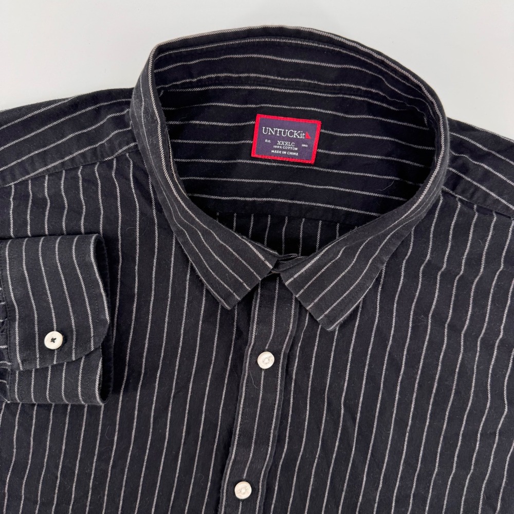 UNTUCKit Button Down Shirt Mens XXXL Black Pinstripe Long Sleeve Cotton 8934